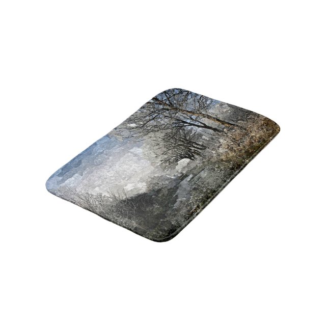 Winter Bayou Trees Landscape Watercolor Painting Bath Mat (Angled)