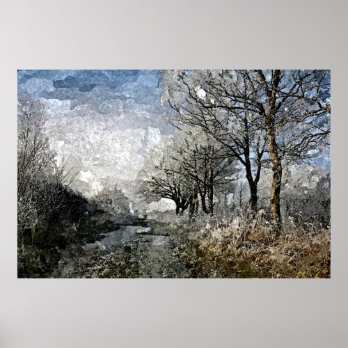 Winter Bayou Trees Landscape Watercolor Painting Poster