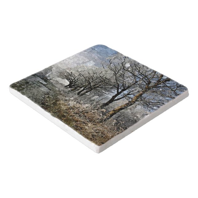 Winter Bayou Trees Landscape Watercolor Painting Trivet (Corner)