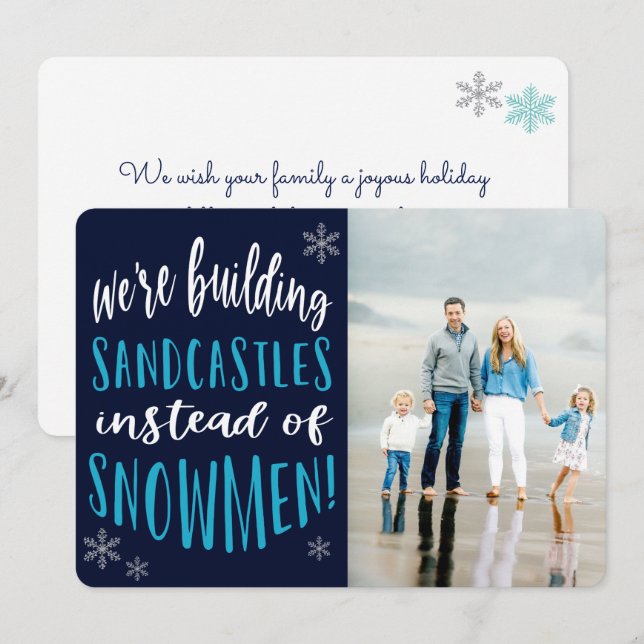 Winter Beach Christmas Photo Flat Holiday Card (Front/Back)