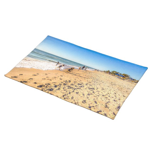 Winter Beach Scene Cloth Placemat (On Table)
