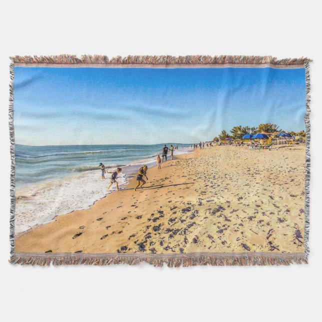 Winter Beach Scene Throw Blanket (Front)
