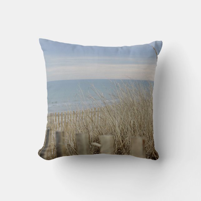 Winter Beach Scene Throw Pillow (Front)