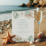 Winter Beach Wedding Invitation<br><div class="desc">Invite your friends and family to your winter beach wedding with this beautiful watercolor tropical leaves and poinsettia invitation. Colors used include,  slate blue,  forest green,  ivory and tan.</div>