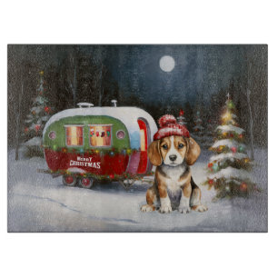 Winter Beagle Caravan Christmas Adventure Cutting Board