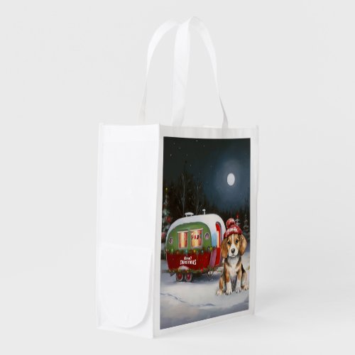 Winter Beagle Caravan Christmas Adventure  Grocery Bag