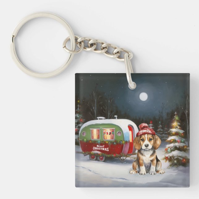 Winter Beagle Caravan Christmas Adventure  Keychain (Front)