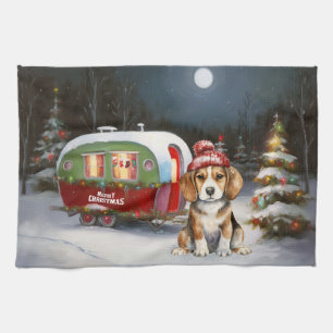 Winter Beagle Caravan Christmas Adventure Kitchen Towel