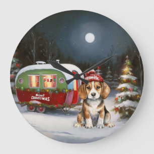 Winter Beagle Caravan Christmas Adventure Large Clock