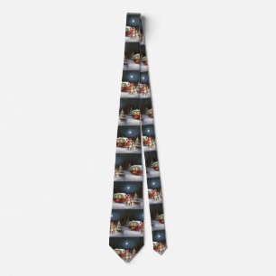 Winter Beagle Caravan Christmas Adventure Neck Tie