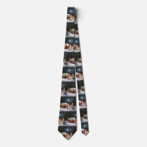 Winter Beagle Caravan Christmas Adventure  Neck Tie