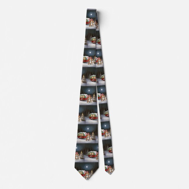 Winter Beagle Caravan Christmas Adventure  Neck Tie (Front)