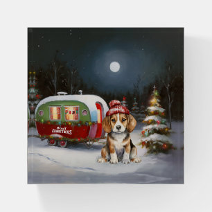 Winter Beagle Caravan Christmas Adventure Paperweight