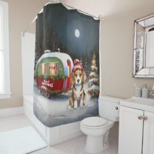 Winter Beagle Caravan Christmas Adventure Shower Curtain