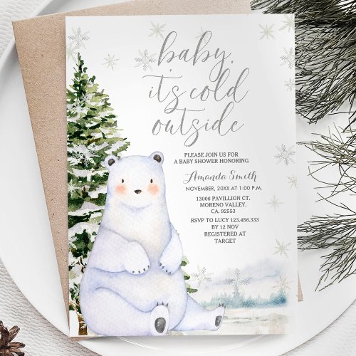 Winter Bear Artics Snowflakes Trees Baby Shower Invitation