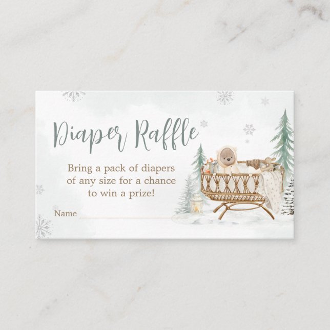 Winter Bear Baby Its Cold Outside Diaper Raffle Enclosure Card (Front)