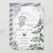 Winter Bear Baby Shower Forest Snowflakes Balloon Invitation