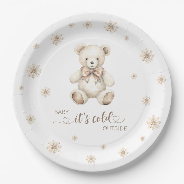 Winter Bear baby shower  its cold outside   Paper Plates (Front)
