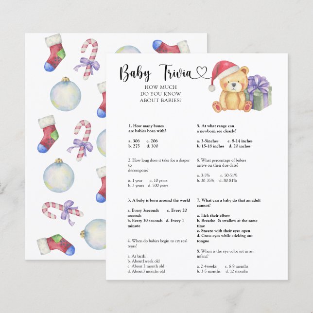 Winter bear - Baby Trivia | Baby Shower Game (Front/Back)