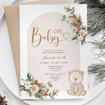 Winter Bear Berries Snowflakes Baby Shower Invitation by HappyPartyStudio at Zazzle