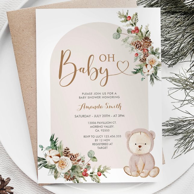 Winter Bear Berries Snowflakes Baby Shower Invitation (Creator Uploaded)