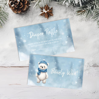 Winter Bear Blue Baby Diaper Raffle Request Enclosure Card