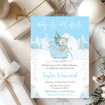 Winter Bear Blue Sleigh Baby Shower Invitation