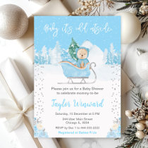 Winter Bear Blue Sleigh Baby Shower Invitation