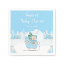 Winter Bear Blue Sleigh Baby Shower Napkins