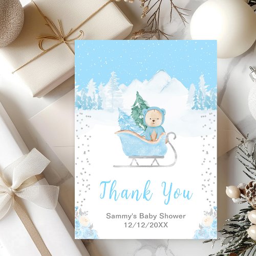 Winter Bear Blue Sleigh Baby Shower Thank You