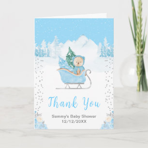 Winter Bear Blue Sleigh Baby Shower Thank You