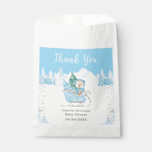 Winter Bear Blue Sleigh Baby Shower Thank You Favor Bag