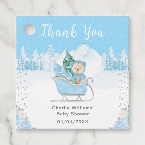 Winter Bear Blue Sleigh Baby Shower Thank You Favor Tags