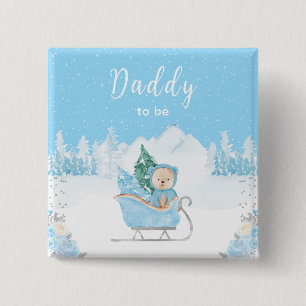 Winter Bear Blue Sleigh Daddy To Be Button