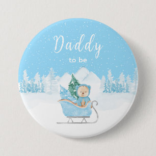 Winter Bear Blue Sleigh Daddy To Be Button