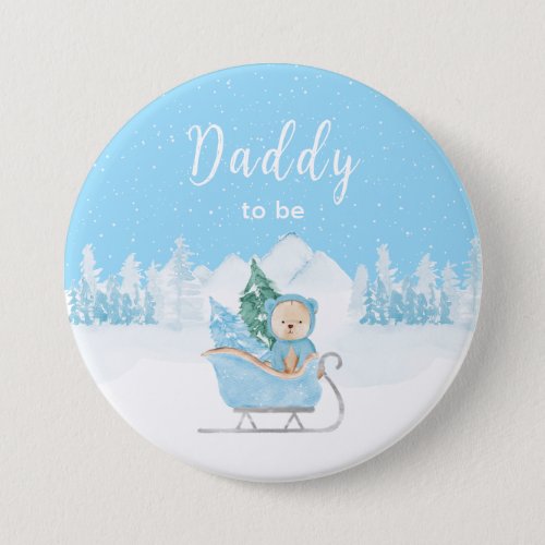 Winter Bear Blue Sleigh Daddy To Be Button
