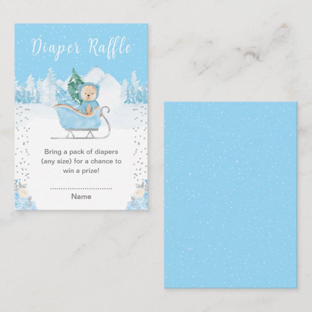 Winter Bear Blue Sleigh Diaper Raffle Enclosure Card (Front/Back)