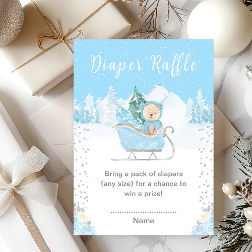 Winter Bear Blue Sleigh Diaper Raffle Enclosure Card