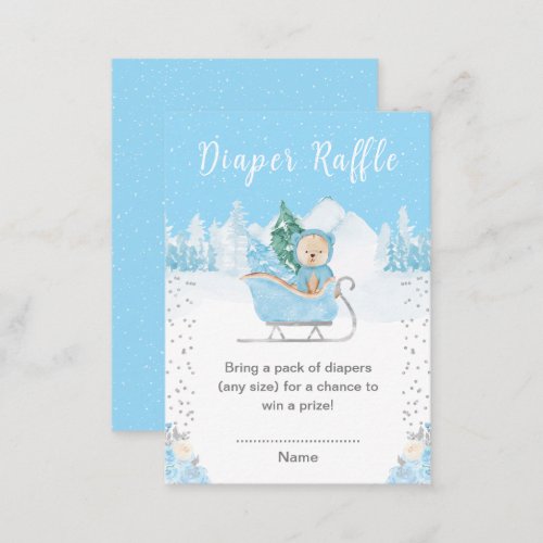 Winter Bear Blue Sleigh Diaper Raffle Enclosure Card