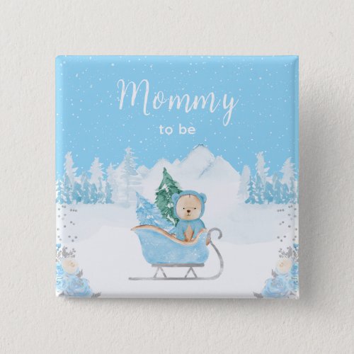 Winter Bear Blue Sleigh Mommy To Be Button