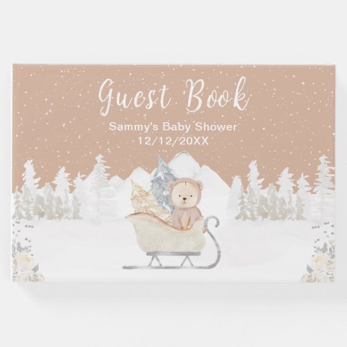 Winter Bear Brown Sleigh Baby Shower Guest Book