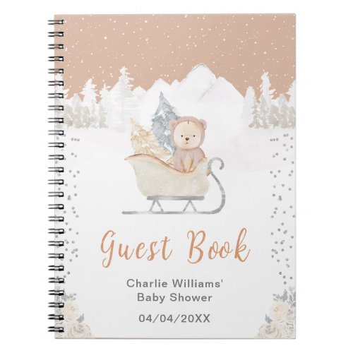 Winter Bear Brown Sleigh Baby Shower Guest Book