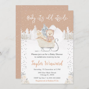Winter Bear Brown Sleigh Baby Shower Invitation