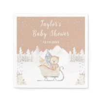 Winter Bear Brown Sleigh Baby Shower Napkins