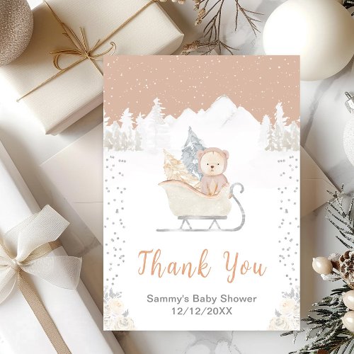 Winter Bear Brown Sleigh Baby Shower Thank You