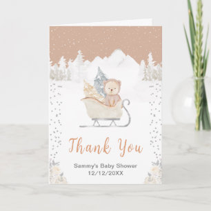 Winter Bear Brown Sleigh Baby Shower Thank You