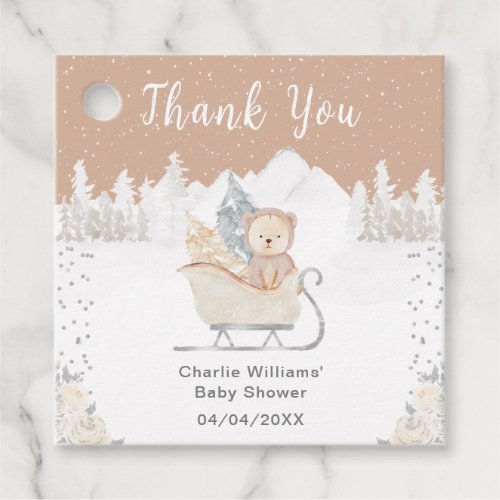 Winter Bear Brown Sleigh Baby Shower Thank You Favor Tags