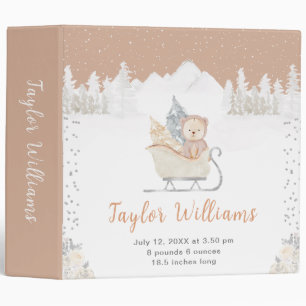 Winter Bear Brown Sleigh Birth Statistics 3 Ring Binder