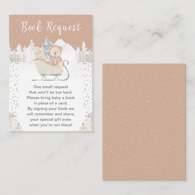 Winter Bear Brown Sleigh Book Request Enclosure Card (Front/Back)