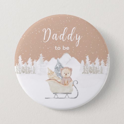Winter Bear Brown Sleigh Daddy To Be Button